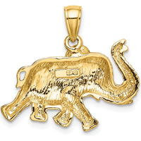 10K Yellow Gold 2D Elephant Pendant with Raised Trunk Design
