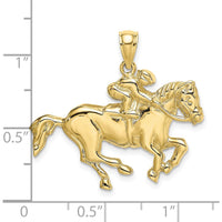 10K Yellow Gold 2D Equestrian Jockey on Horse Pendant Charm - Polished Finish