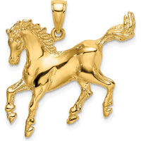 10K Yellow Gold 2D Horse Charm with Polished Finish - 33.5mm Length