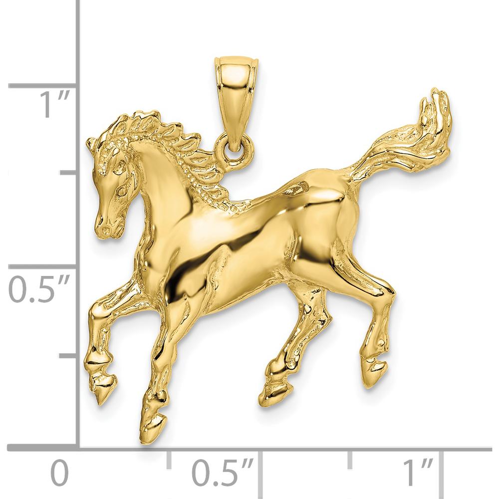 10K Yellow Gold 2D Horse Charm with Polished Finish - 33.5mm Length