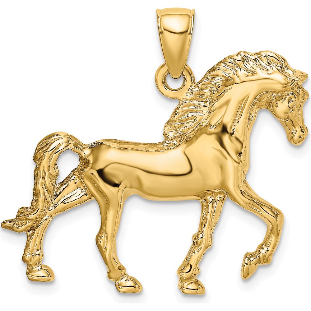 10K Yellow Gold 2D Horse Walking Charm Pendant - Polished Finish