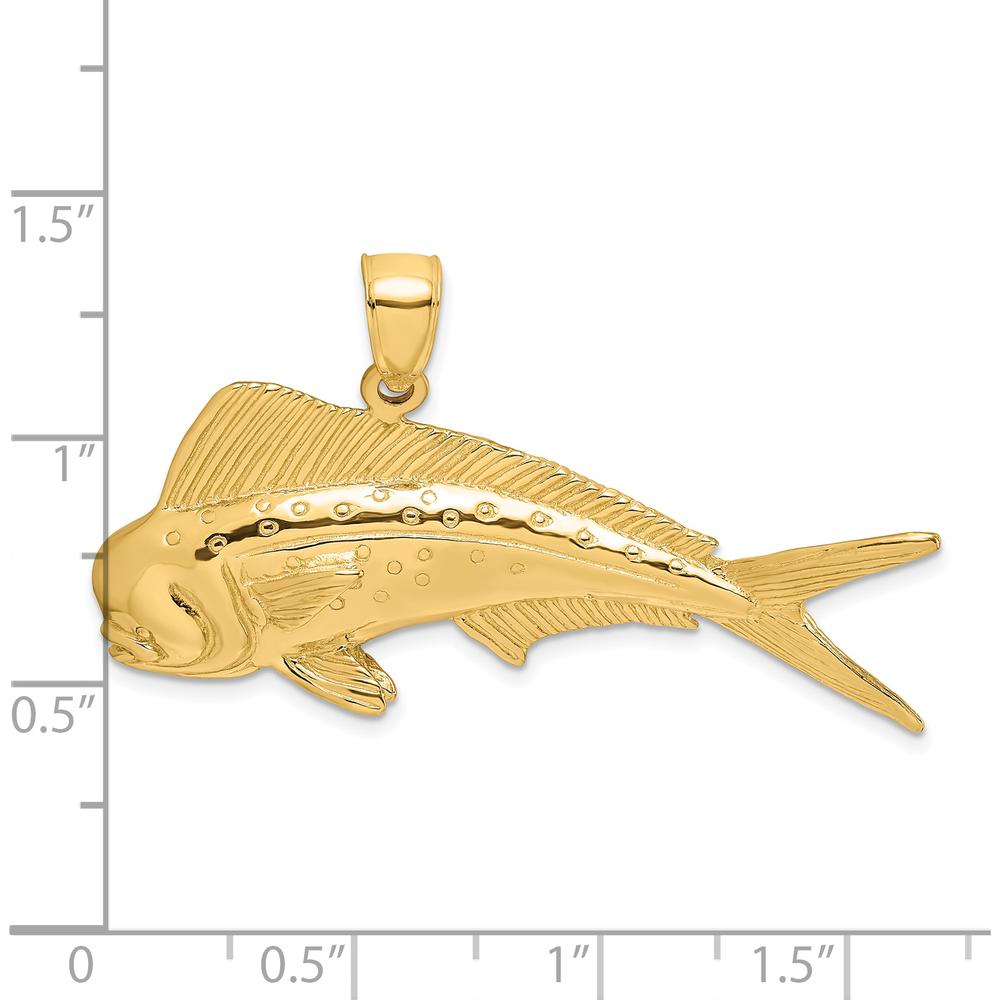 10K Yellow Gold 2D Male Dorado (Mahi-Mahi) Charm - Polished and Textured Design