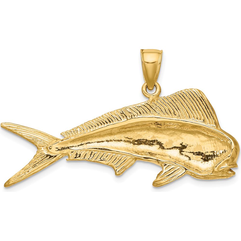 10K Yellow Gold 2D Male Dorado (Mahi-Mahi) Charm - Polished and Textured Design