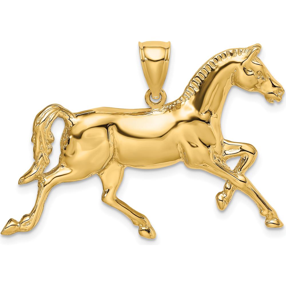 10K Yellow Gold 2D Polished Horse Charm Pendant - Symbol of Strength and Grace in Solid Gold