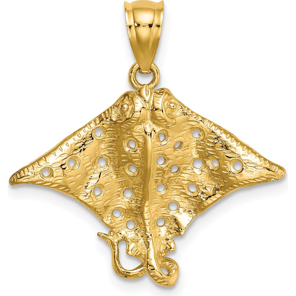 10K Yellow Gold 2D Spotted Eagle Ray Charm Pendant - Ocean-Inspired Design