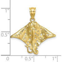 10K Yellow Gold 2D Spotted Eagle Ray Charm Pendant - Ocean-Inspired Design