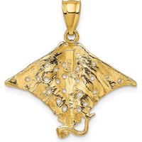 10K Yellow Gold 2D Spotted Eagle Ray Charm Pendant - Ocean-Inspired Design