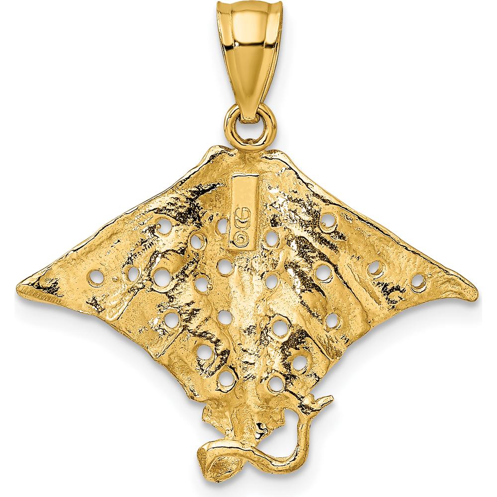 10K Yellow Gold 2D Spotted Eagle Ray Charm Pendant - Ocean-Inspired Design