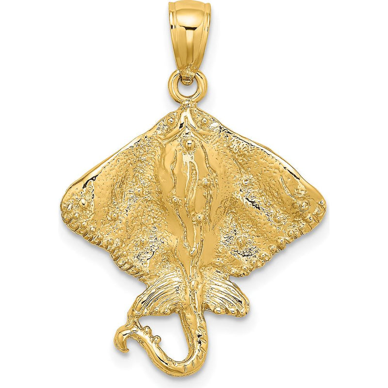 10K Yellow Gold 2D Stingray Charm with Polished Finish - 21.25mm Length