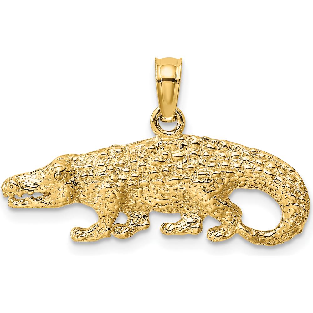 10K Yellow Gold 2D Textured Alligator Pendant Charm with Polished Finish