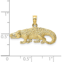 10K Yellow Gold 2D Textured Alligator Pendant Charm with Polished Finish