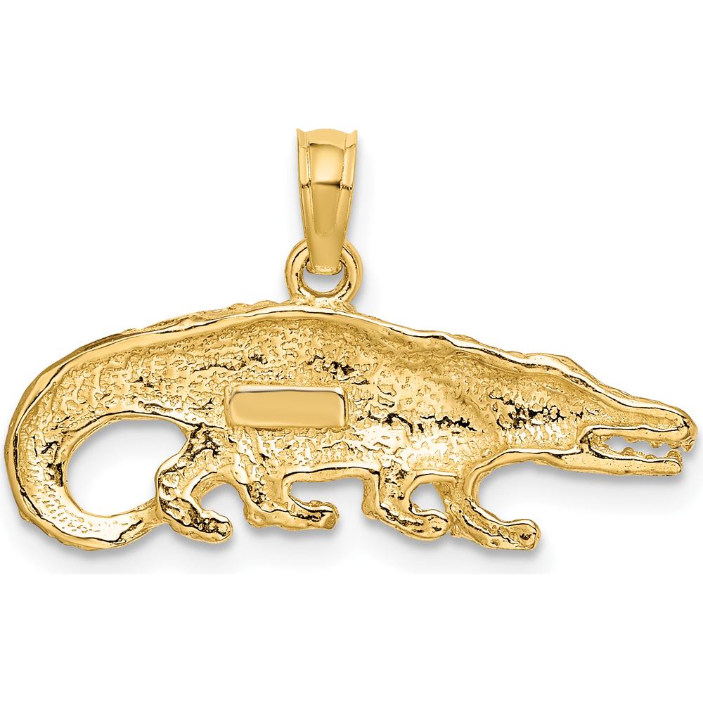 10K Yellow Gold 2D Textured Alligator Pendant Charm with Polished Finish