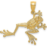 10K Yellow Gold 2D Textured Frog Charm Pendant