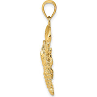 10K Yellow Gold 2D Textured Maine Lobster Pendant Charm - Polished Finish