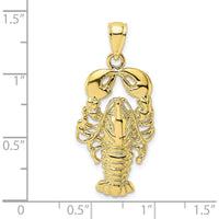 10K Yellow Gold 2D Textured Maine Lobster Pendant Charm - Polished Finish