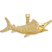 10K Yellow Gold 2D Textured Marlin Fish Charm - Solid Gold Nautical Pendant
