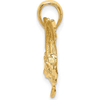 10K Yellow Gold 2D Textured Marlin Fish Charm - Solid Gold Nautical Pendant