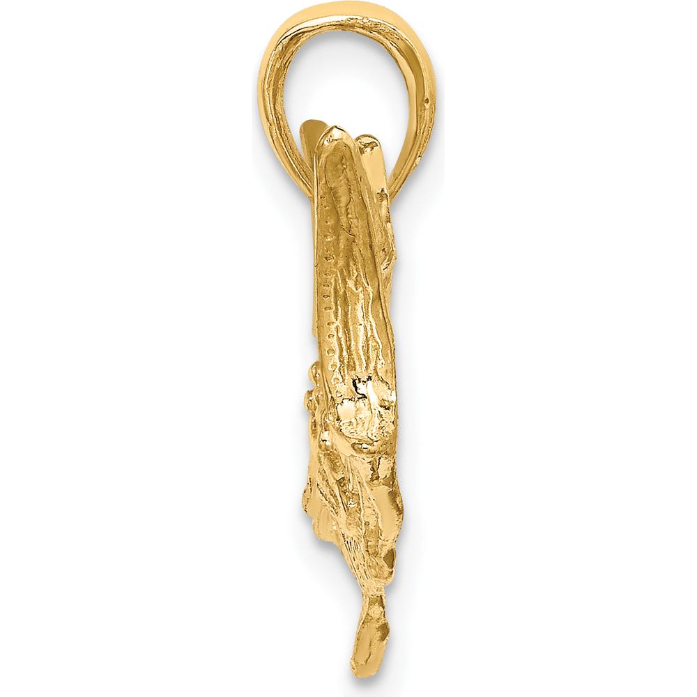 10K Yellow Gold 2D Textured Marlin Fish Charm - Solid Gold Nautical Pendant