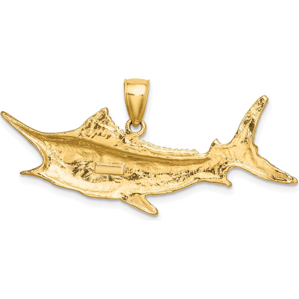 10K Yellow Gold 2D Textured Marlin Fish Charm - Solid Gold Nautical Pendant