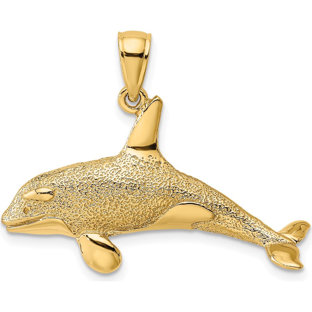 10K Yellow Gold 2D Textured Orca Whale Charm - Solid Polished Finish