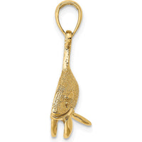 10K Yellow Gold 2D Textured Orca Whale Charm - Solid Polished Finish