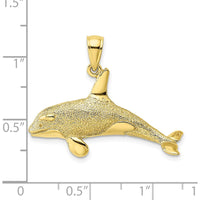 10K Yellow Gold 2D Textured Orca Whale Charm - Solid Polished Finish