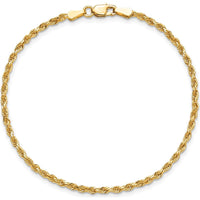 10K Yellow Gold 2mm Diamond-Cut Rope Chain Anklet - 10"