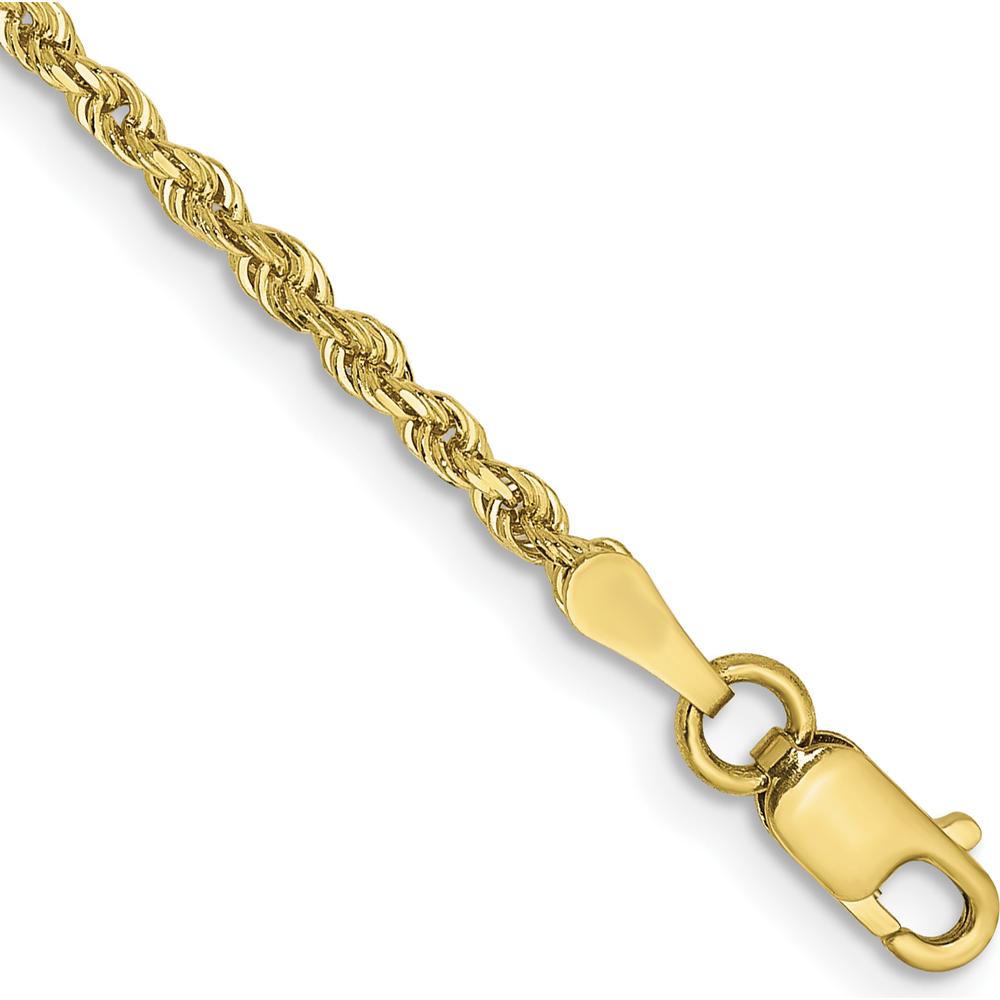 10K Yellow Gold 2mm Diamond-Cut Rope Chain Anklet - 10" Length