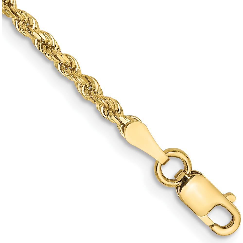 10K Yellow Gold 2mm Diamond-Cut Rope Chain Anklet - 9" Length