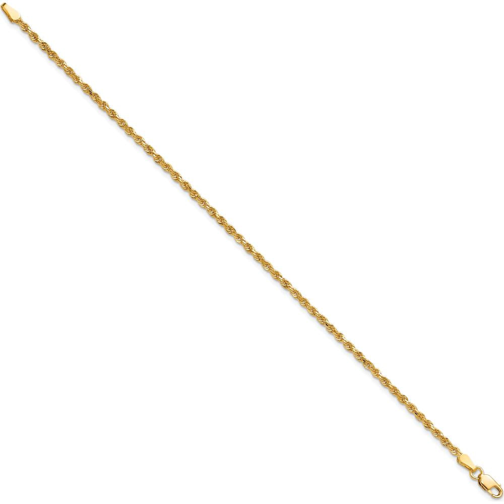 10K Yellow Gold 2mm Diamond-Cut Rope Chain Bracelet - 8" Length