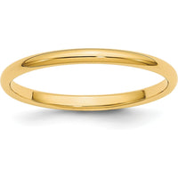 10K Yellow Gold 2mm Half Round Wedding Band - Classic Design Size 14