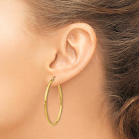 10K Yellow Gold 2mm Polished Lightweight Tube Hoop Earrings - 40mm Length