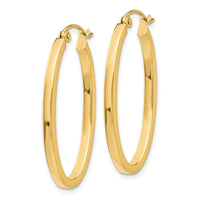 10K Yellow Gold 2mm Polished Oval Hoop Earrings - 14mm Length, 18.5mm Width