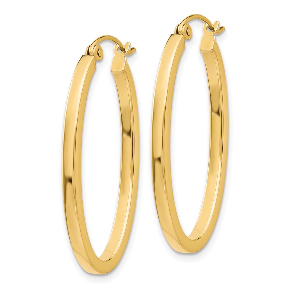 10K Yellow Gold 2mm Polished Oval Hoop Earrings - 14mm Length, 18.5mm Width
