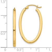10K Yellow Gold 2mm Polished Oval Hoop Earrings - 14mm Length, 18.5mm Width