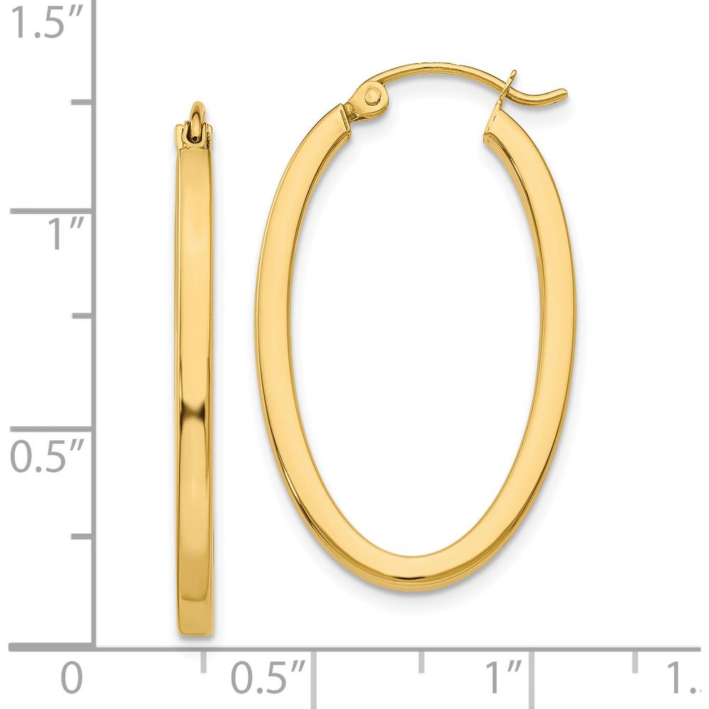10K Yellow Gold 2mm Polished Oval Hoop Earrings - 14mm Length, 18.5mm Width