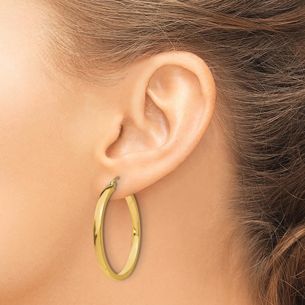 10K Yellow Gold 2x3mm Rectangle Tube Hoop Earrings - Modern Design with Secure Latch Back Closure