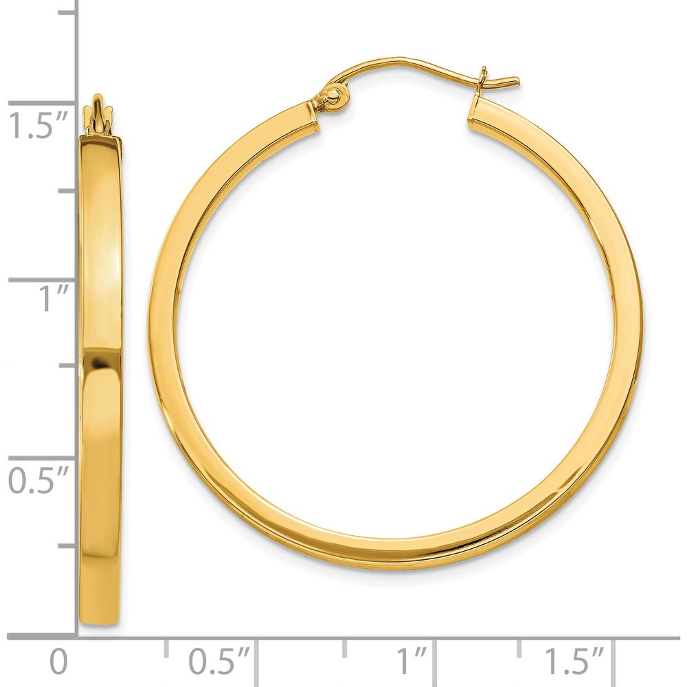 10K Yellow Gold 2x3mm Rectangle Tube Hoop Earrings - Modern Design with Secure Latch Back Closure