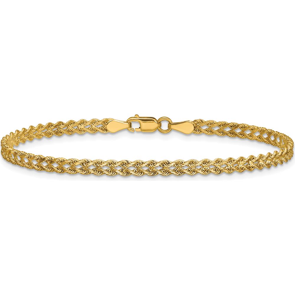 10K Yellow Gold 3.0mm Double Strand Rope Bracelet with Diamond-Cut Texture - 8"