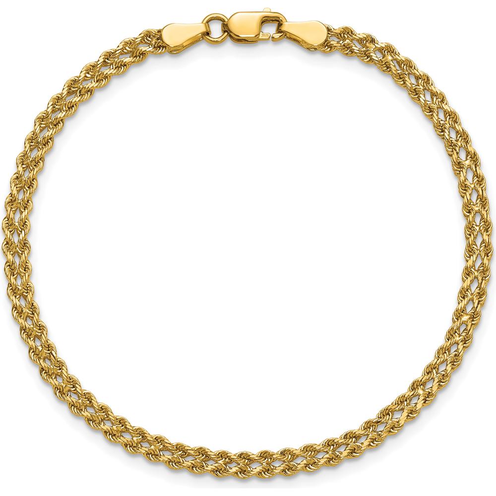 10K Yellow Gold 3.0mm Double Strand Rope Bracelet with Diamond-Cut Texture - 8"
