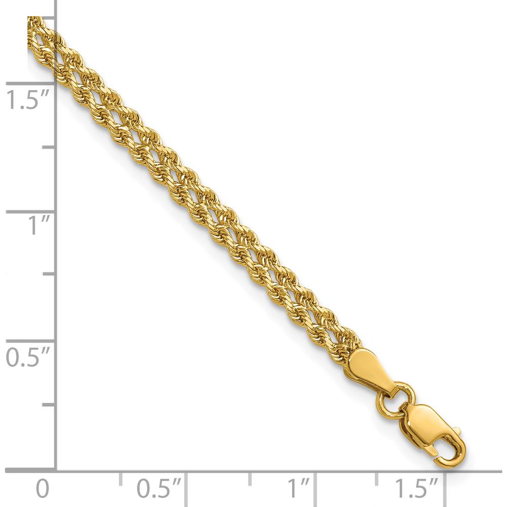 10K Yellow Gold 3.0mm Double Strand Rope Bracelet with Diamond-Cut Texture - 8"