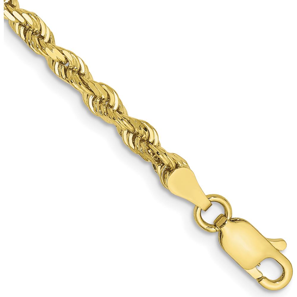 10K Yellow Gold 3.35mm Diamond-Cut Rope Chain Bracelet - 8" Length