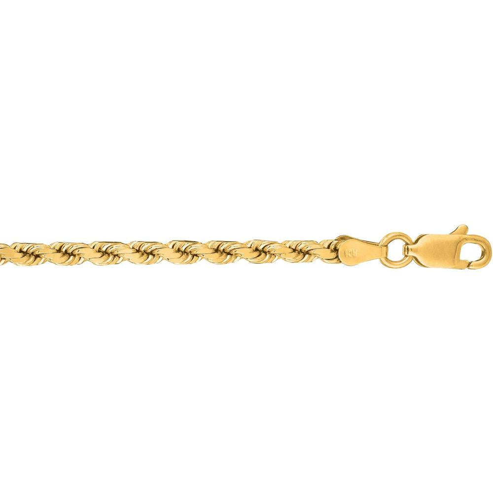 10K Yellow Gold 3.5mm Diamond Cut Rope Chain Necklace - 20" by Orozza Fine Jewelry