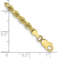 10K Yellow Gold 3.5mm Semi-Solid Diamond-Cut Rope Chain Bracelet with Lobster Clasp