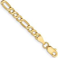 10K Yellow Gold 3.5mm Semi-Solid Figaro Chain Bracelet - 9" Length