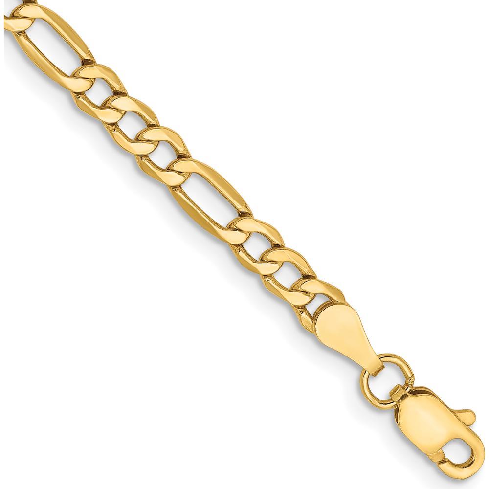 10K Yellow Gold 3.5mm Semi-Solid Figaro Chain Bracelet - 9" Length