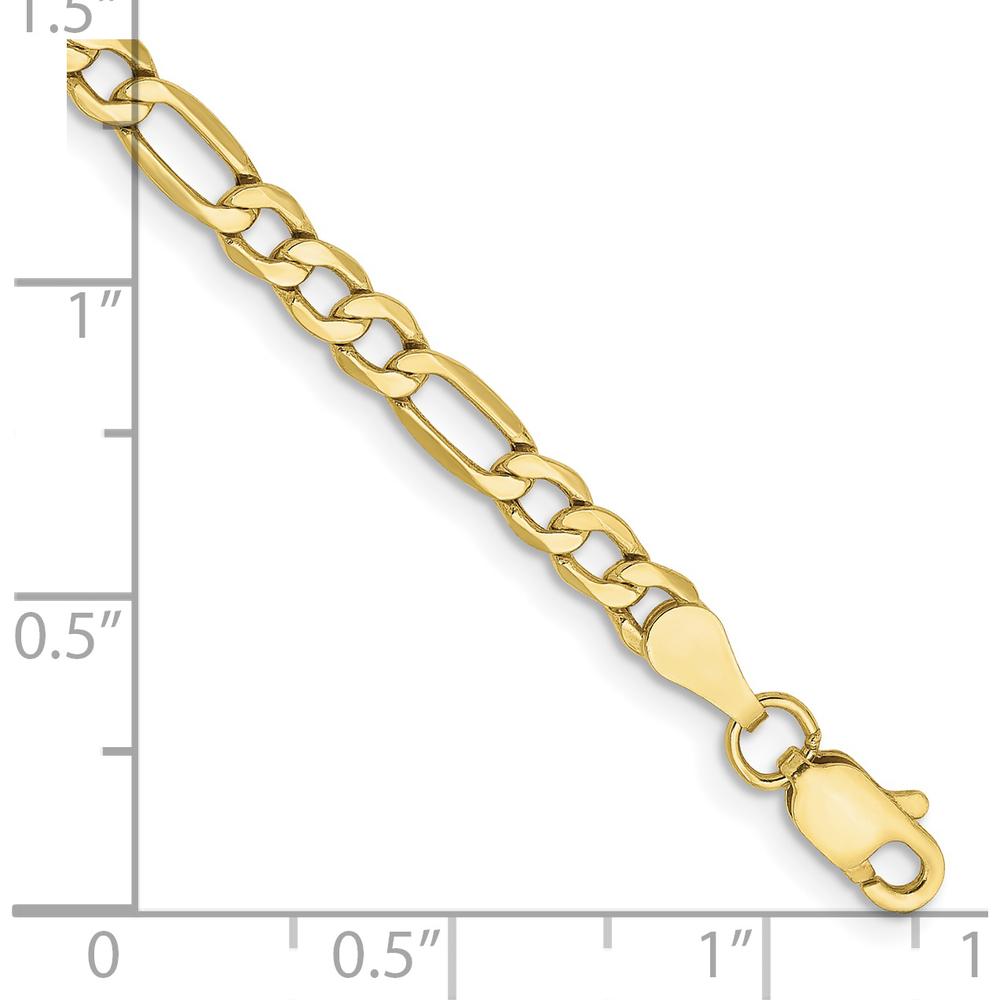 10K Yellow Gold 3.5mm Semi-Solid Figaro Chain Bracelet - 9" Length