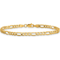 10K Yellow Gold 3.5mm Semi-Solid Figaro Chain Bracelet - 9" Length