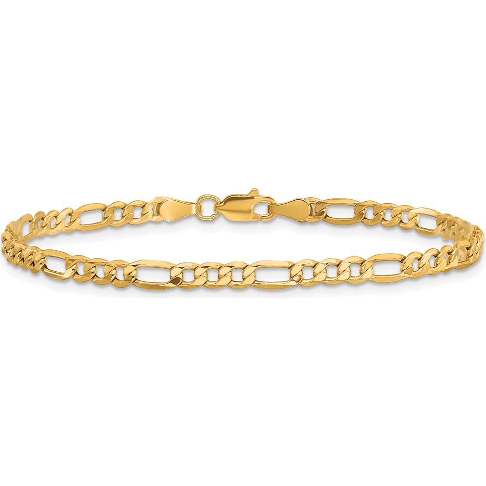 10K Yellow Gold 3.5mm Semi-Solid Figaro Chain Bracelet - 9" Length