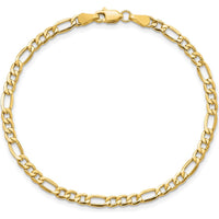 10K Yellow Gold 3.5mm Semi-Solid Figaro Chain Bracelet - 9" Length